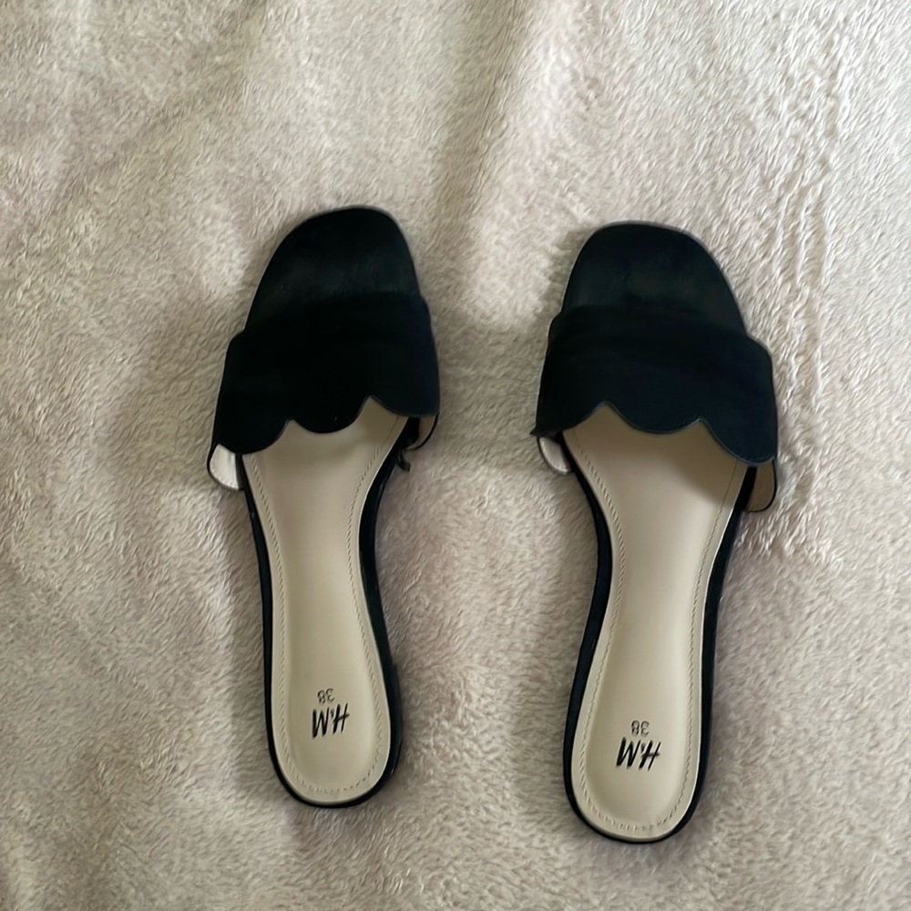Black suede slides